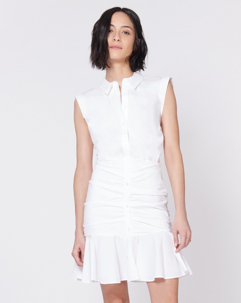 VERONICA BEARD Bell Button Down Ruched Shirtdress